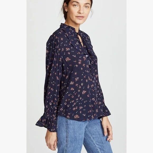 AG Adriano Goldschmied Women's Celeste Floral Navy Blouse Size X-Small - Picture 12 of 13